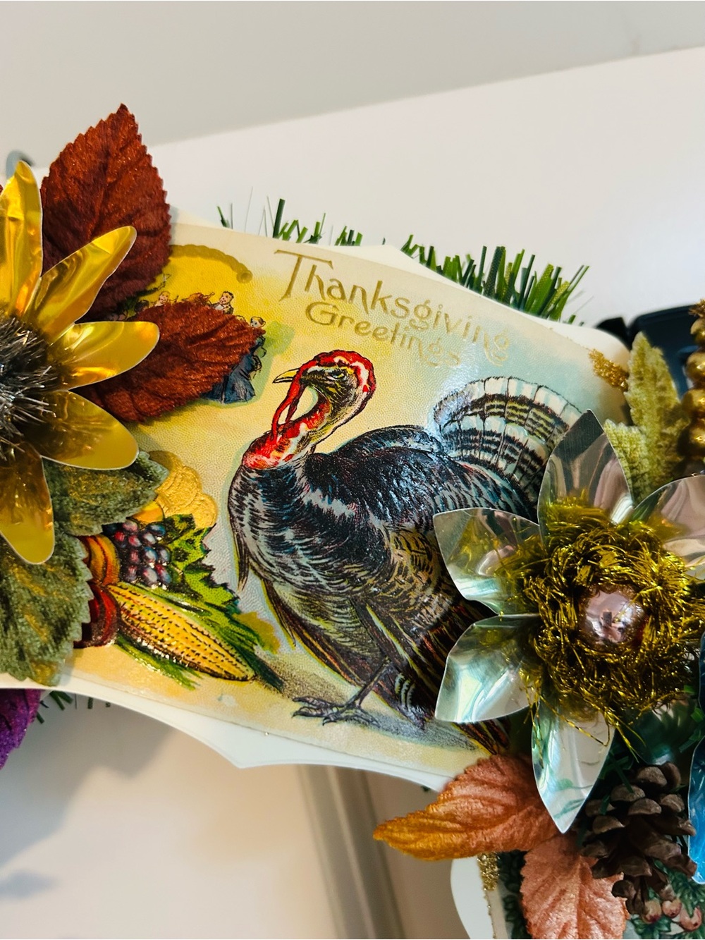 Vintage Repurposed Fall Festive Holiday Wreath - Picture 4 of 16